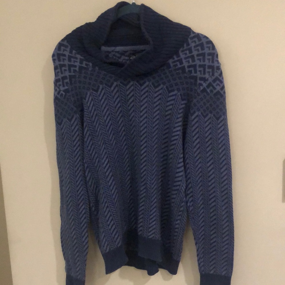 American Rag Mens Sweater blue medium  Textured Knit Shawl Collar - M